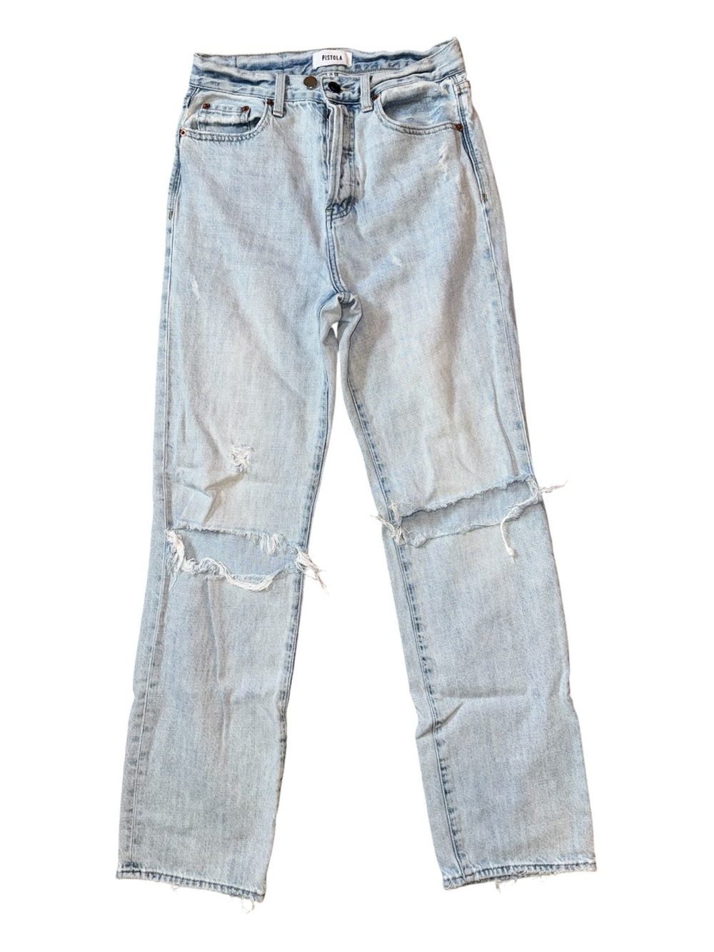 pistola Light Wash Distressed Straight Leg Jeans